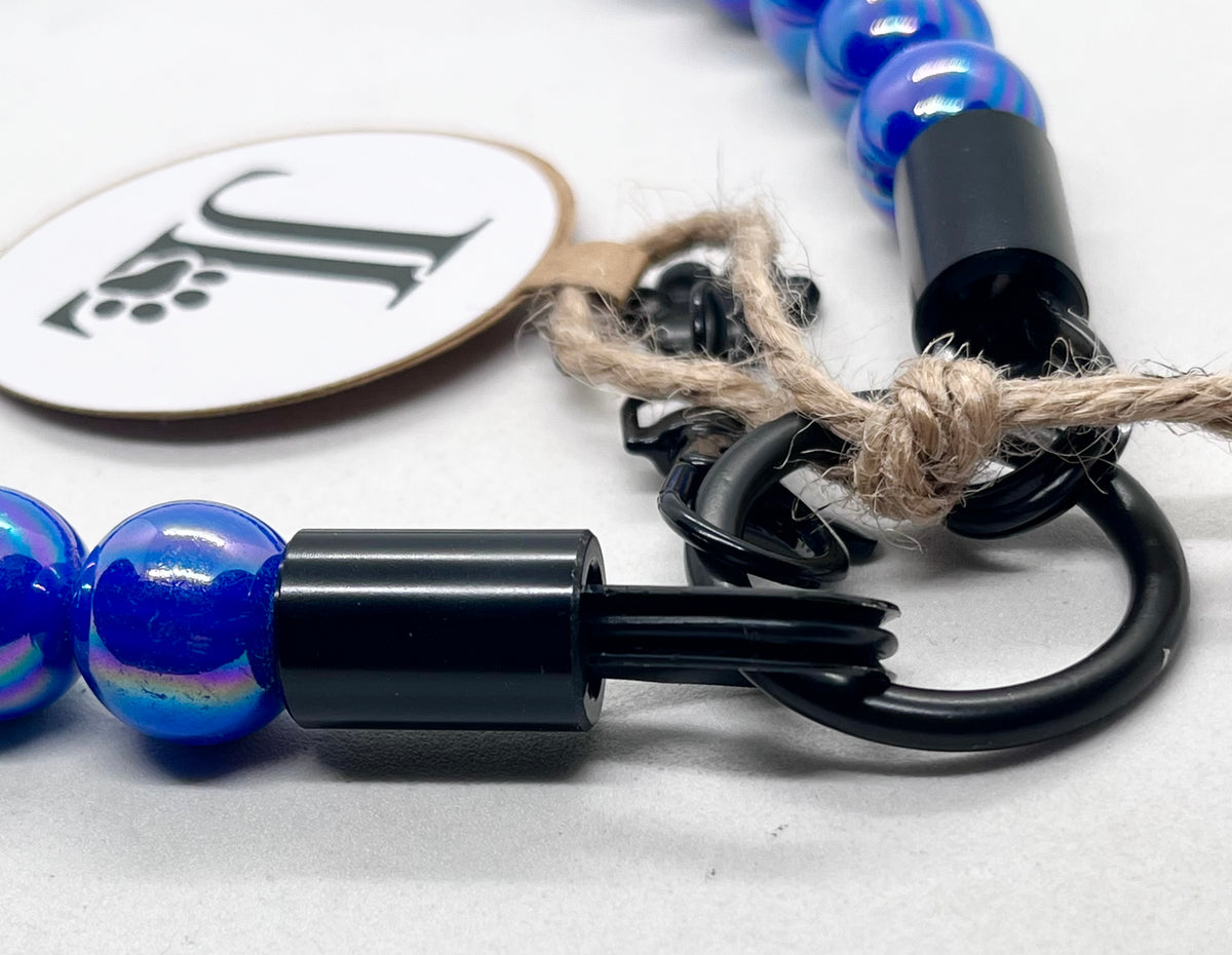 Iridescent Blue 'Top Dog' Beaded Collar with Matte Black Stainless Steel Hardware