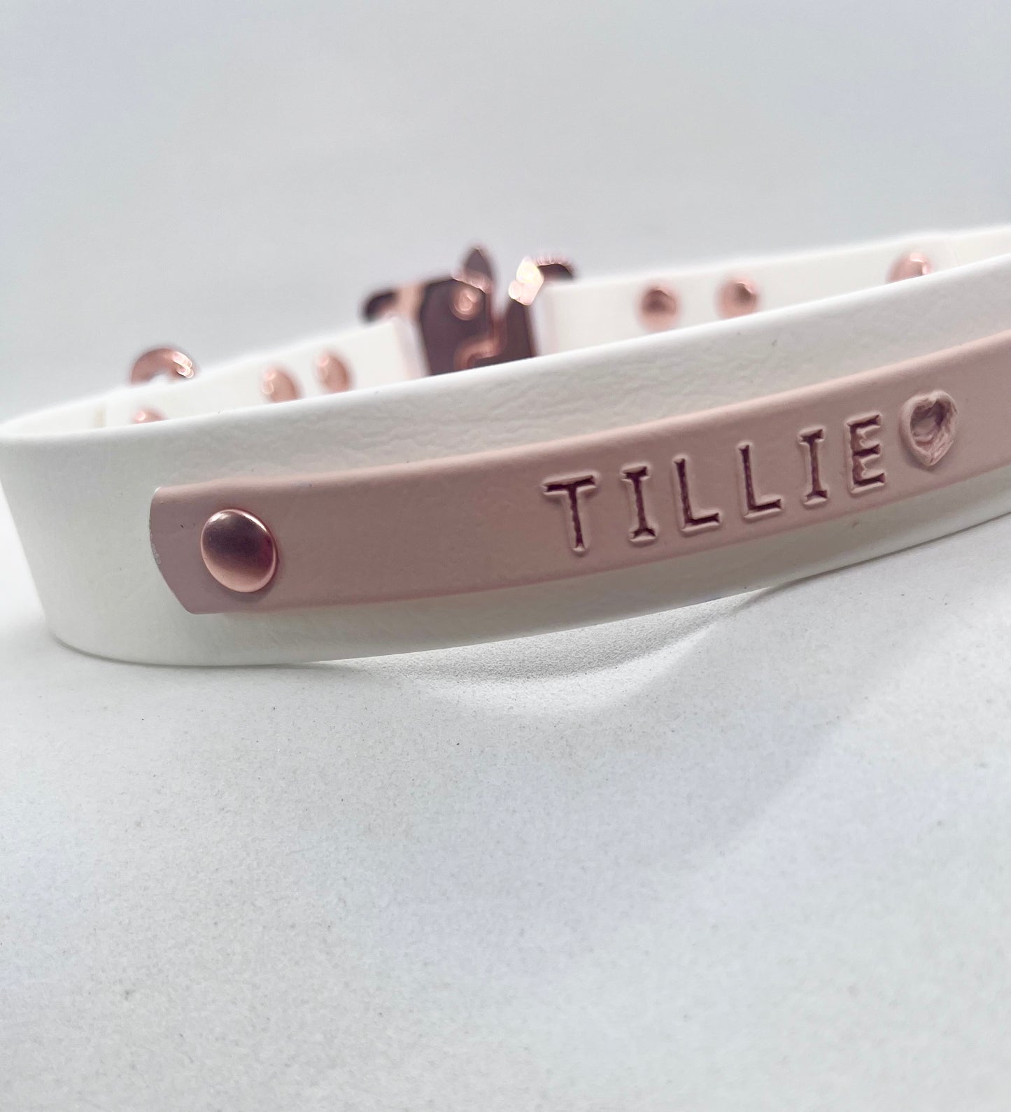 'Blush Edit' Personalised White and Blush BioThane® Dog Collar Blind Embossed