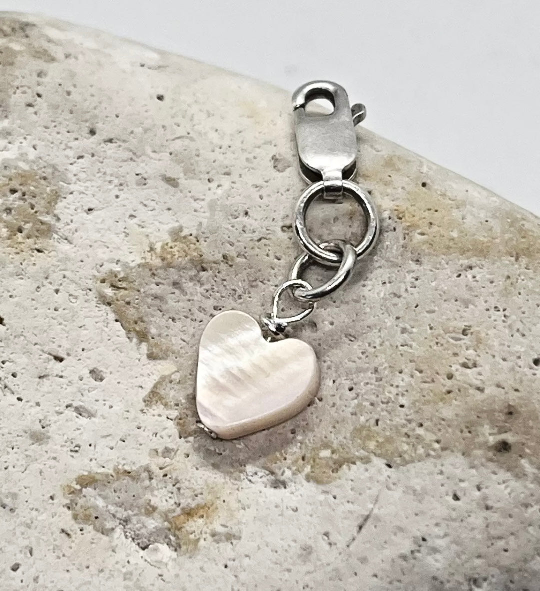 925 sterling silver iridescent Mother of Pearl HEART charm