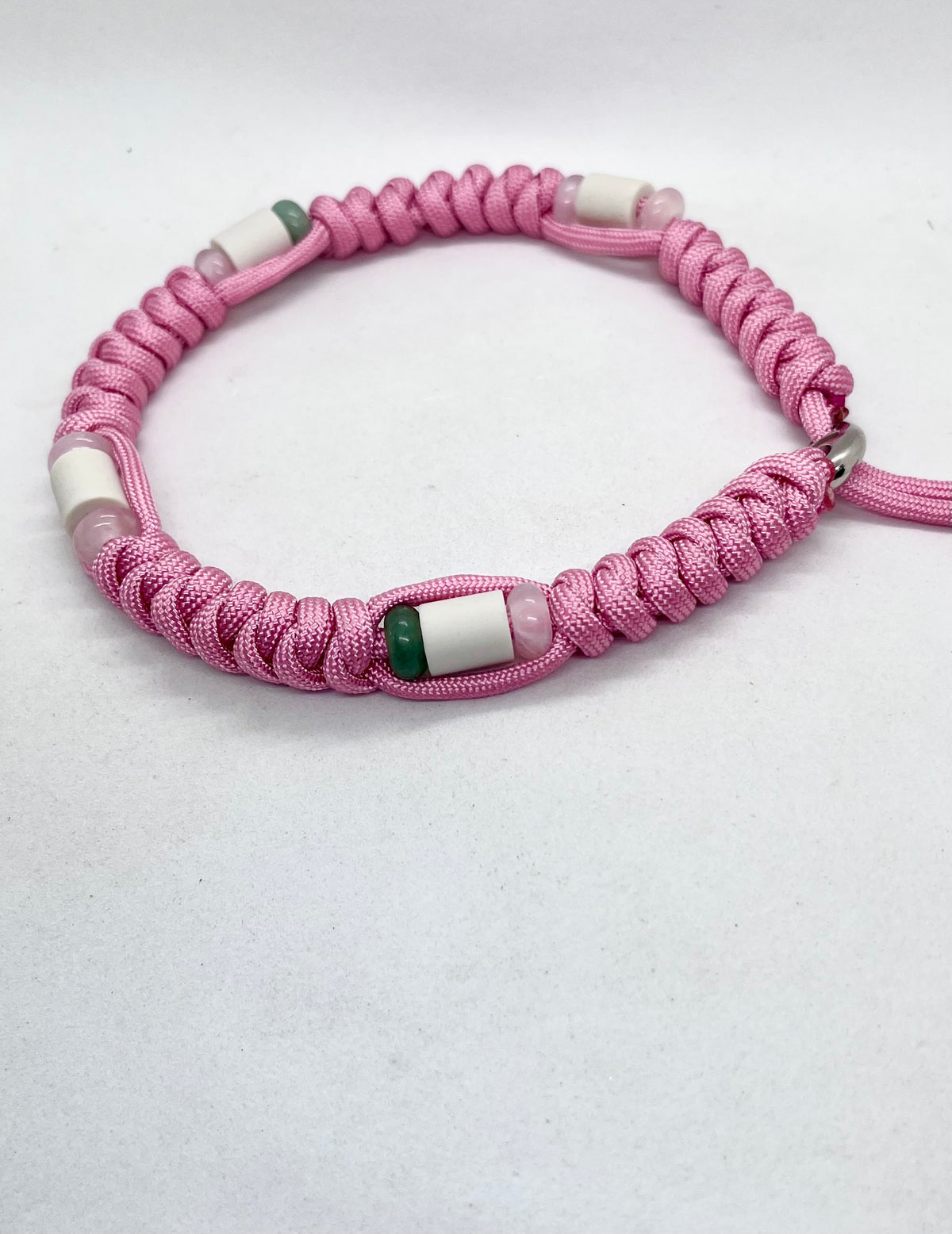 Luxury Pink Crystal Rose Quartz & Aventurine Paracord EM Ceramic Pet Collar - Flea & Tick Prevention