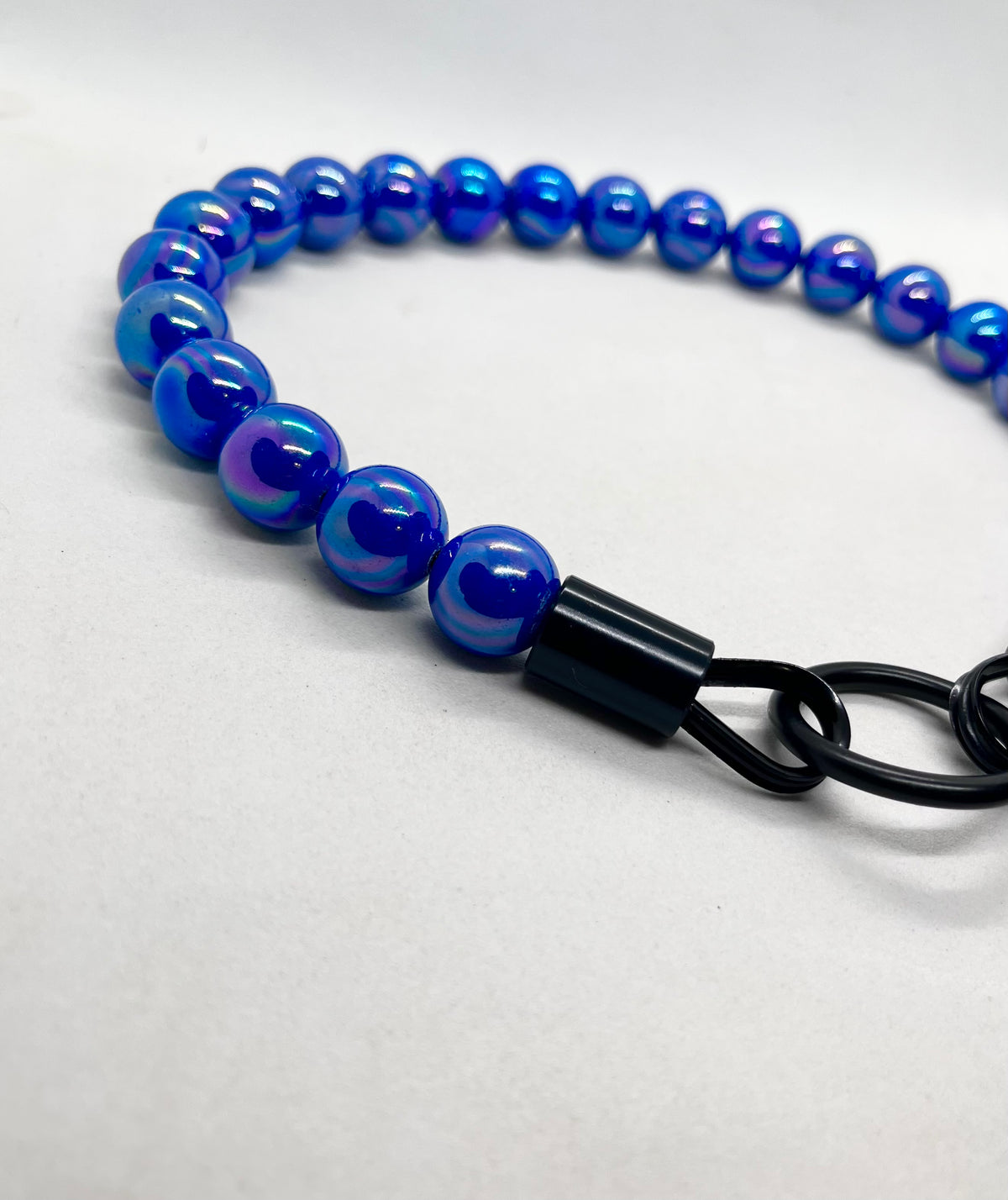Iridescent Blue 'Top Dog' Beaded Collar with Matte Black Stainless Steel Hardware