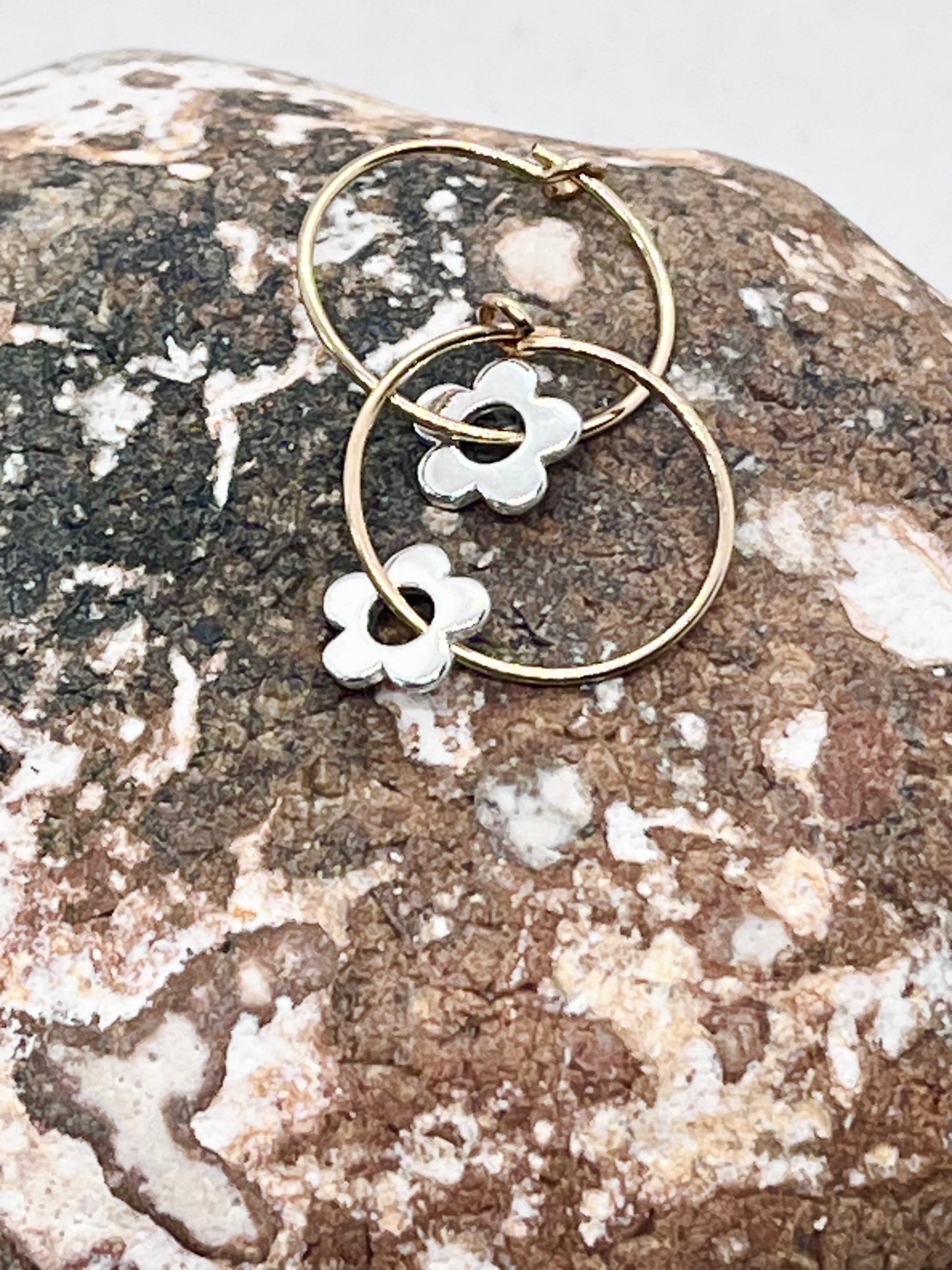 'Forever Flowers' Gold, Silver & Mixed Metal Hoop Earrings 15mm