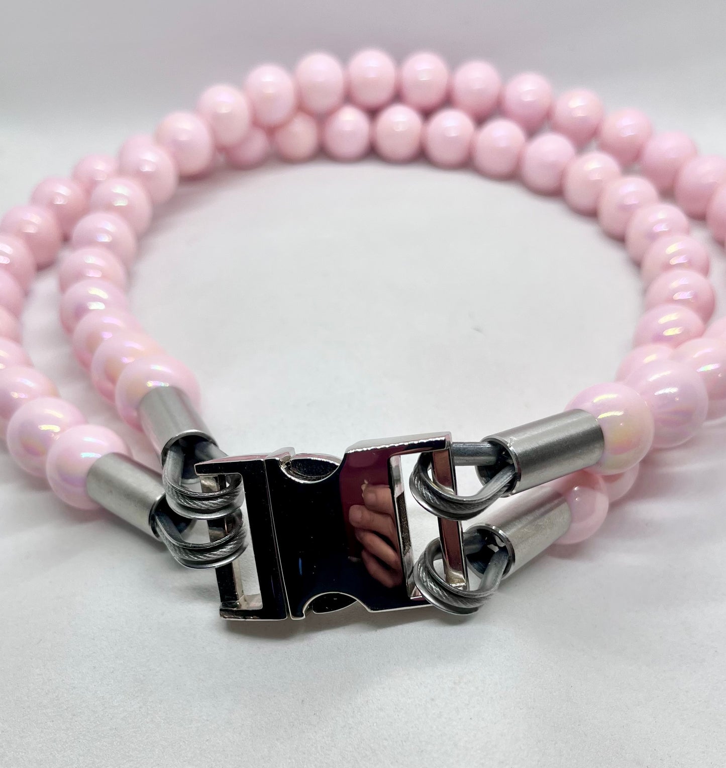 Extra AF Pink Beaded Stainless Steel Dog Collar Luxury Collection 25mm