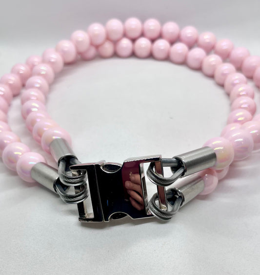 Extra AF Pink Beaded Stainless Steel Dog Collar Luxury Collection 25mm
