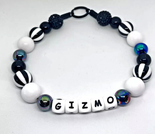 Black & white monochrome holographic personalised beaded dog collar necklace