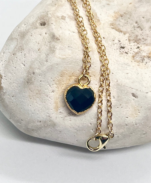 ‘All Heart’ 18ct Gold Onyx Heart choker necklace cable trace chain