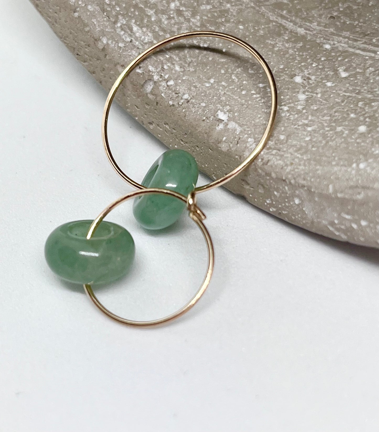 'Aventurine Zen' 14k Gold Green Aventurine Donut Plain Fine Wire Ear Hoop Earrings