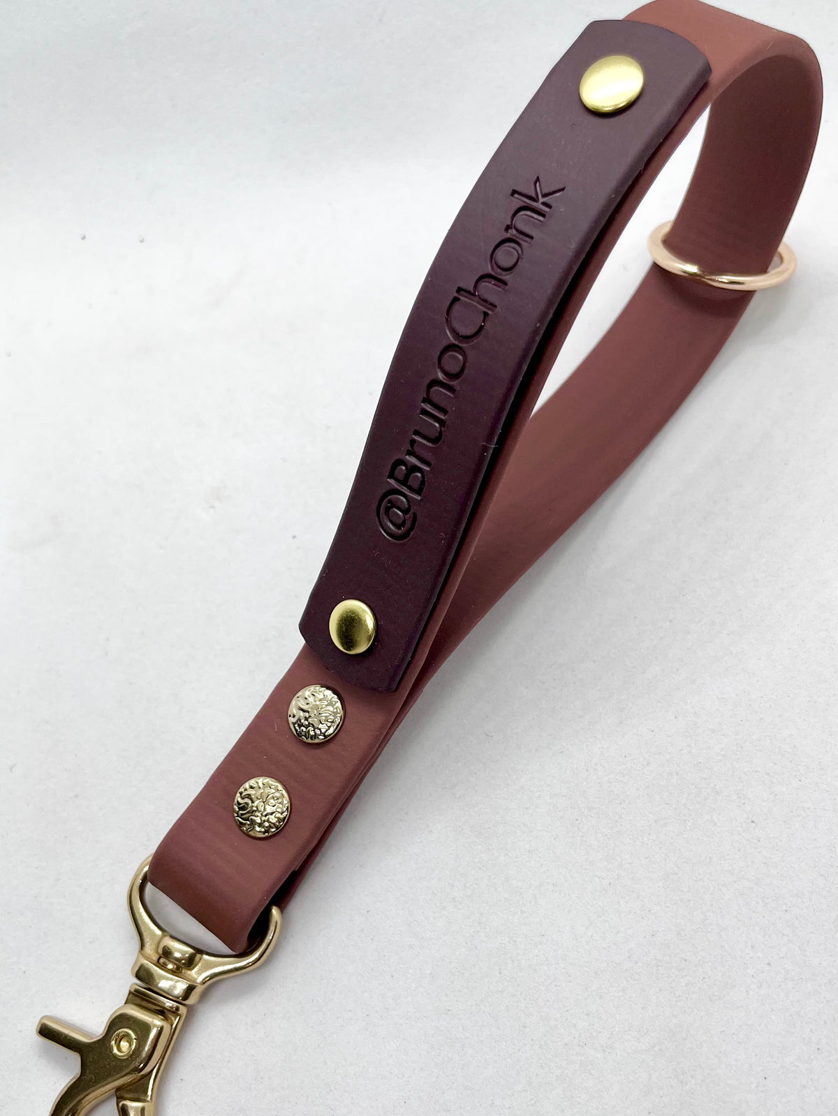 'Bruno Chonk' Personalised Embossed Detachable Clip On Lead Handle Solid Brass