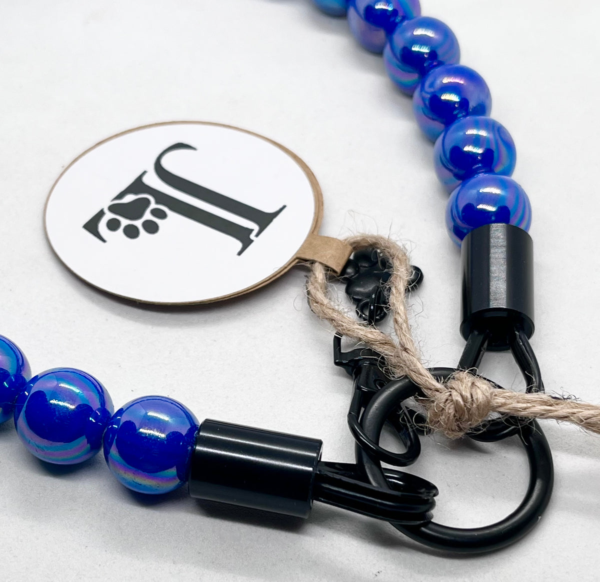 Iridescent Blue 'Top Dog' Beaded Collar with Matte Black Stainless Steel Hardware