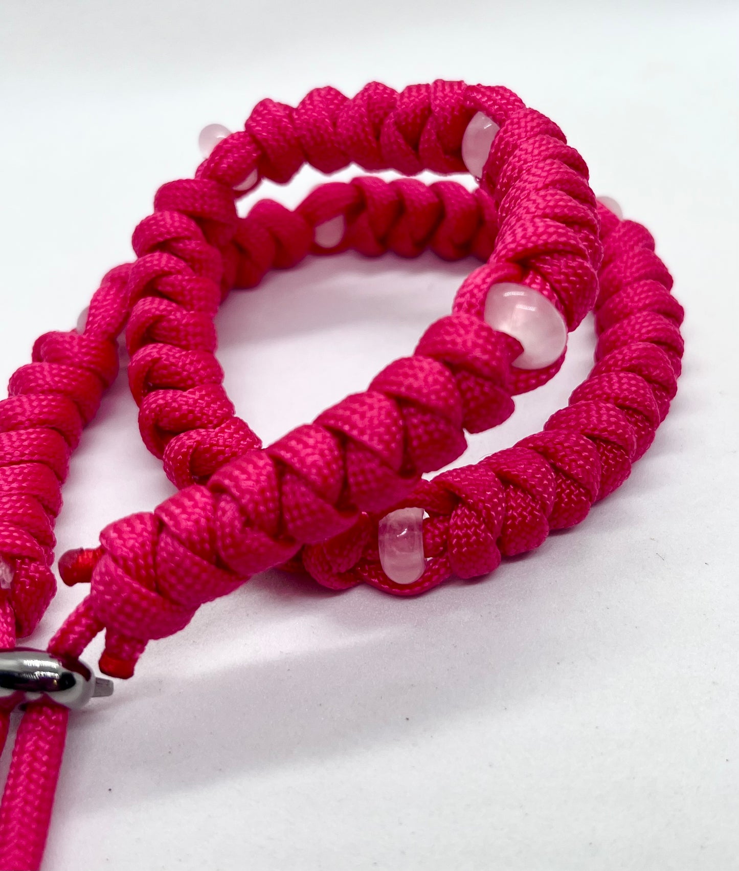 Luxury Rose Quartz Beaded Paracord Dog Collar - Crystal Healing Pet Collar