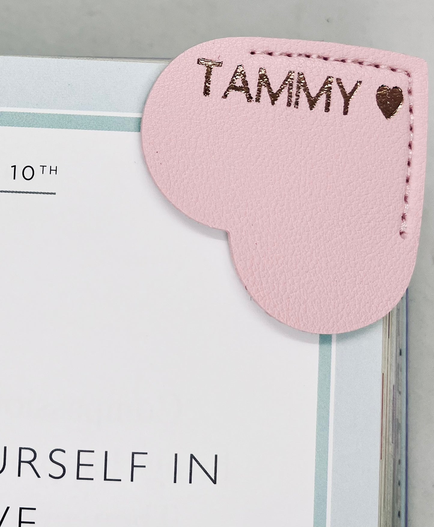 Personalised Vegan Leather Heart Bookmark Rose Gold Foil