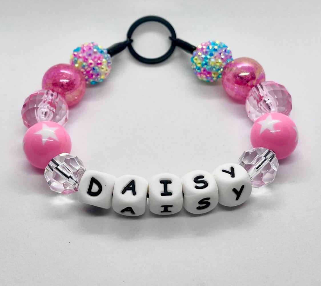 'Disco Fever' Pink Star & Disco Ball Pearl Beaded Dog Collar