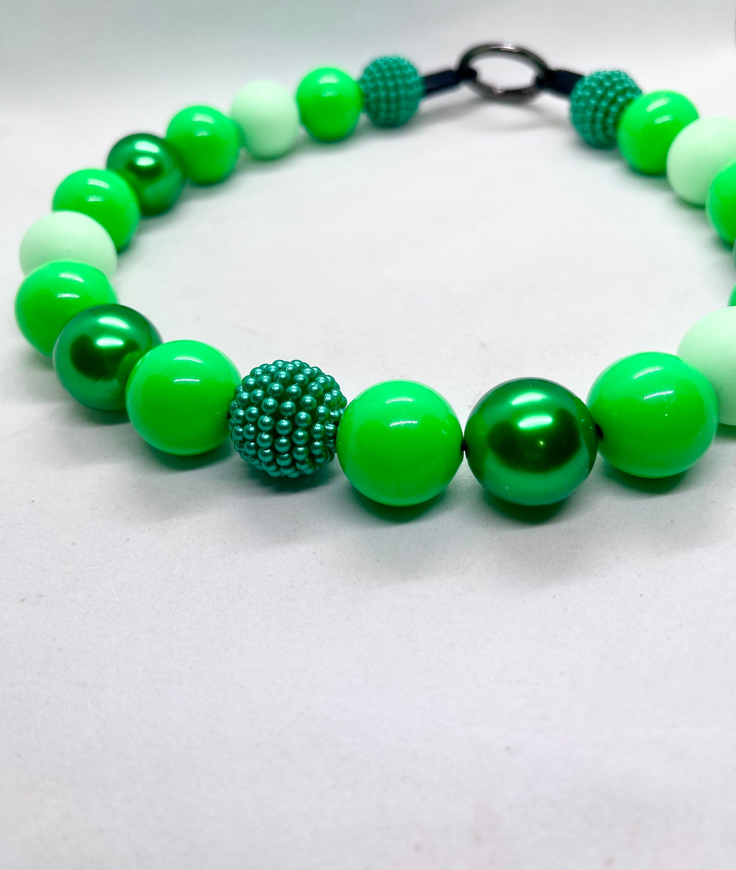 'Go Green' Mint, Lime & Emerald Beaded Dog Collar