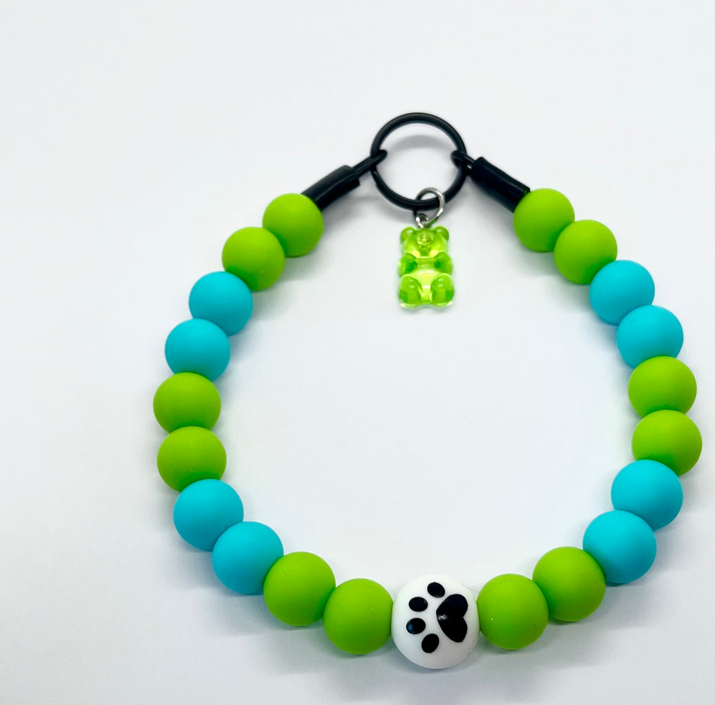 Tiny Menace Blue & Green Beaded Dog Collar - Paw Bead Necklace