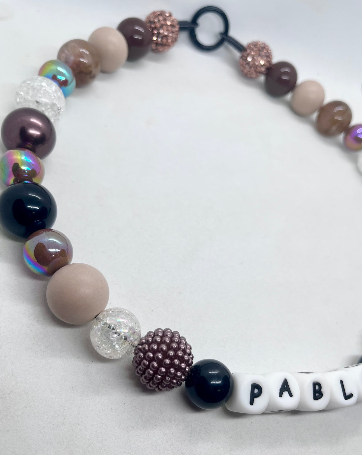 'Autumn Vibes' Brown, Beige & Black Personalised Beaded Dog Collar