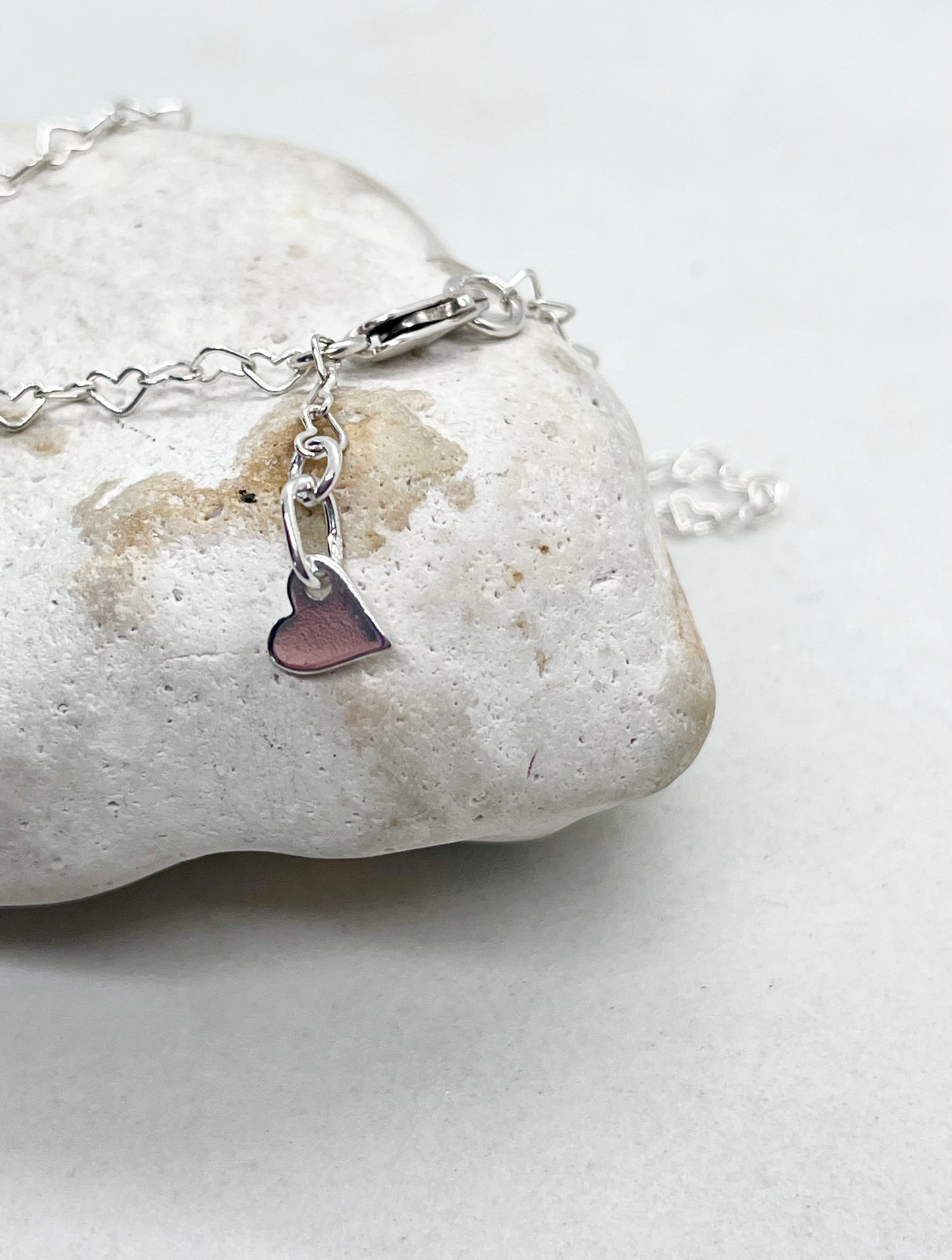 'Heart Links' Heart Chain Anklet & Heart Charm 925 Sterling Silver