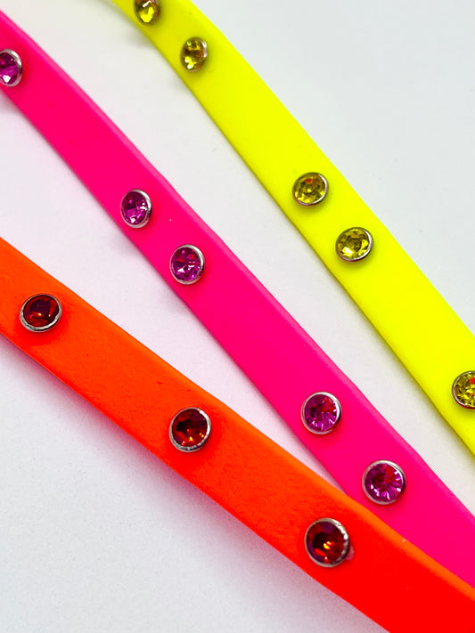 'Just Fine' neon bling rhinestone crystal biothane studded collar