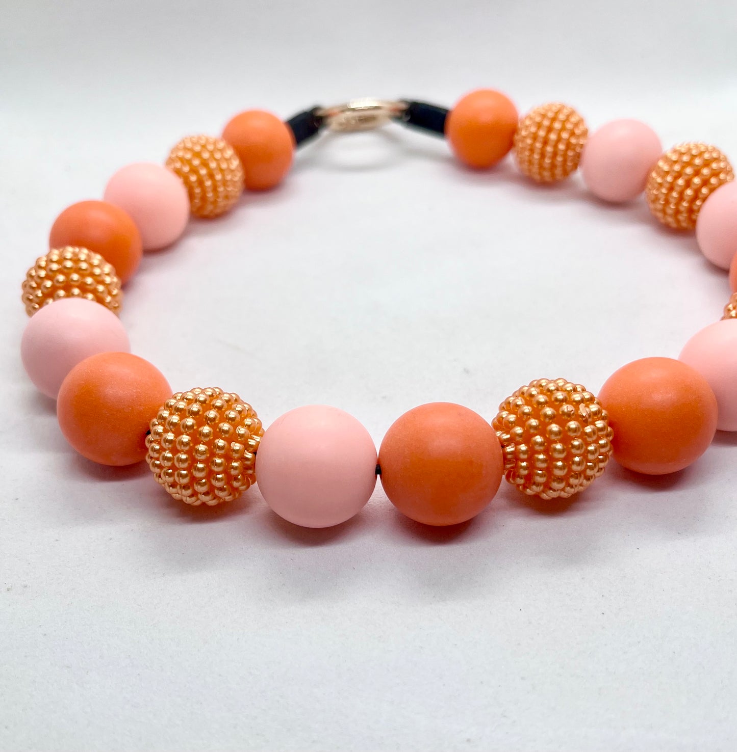 'Peachy Keen' Coral, Pink & Gold Beaded Dog Collar