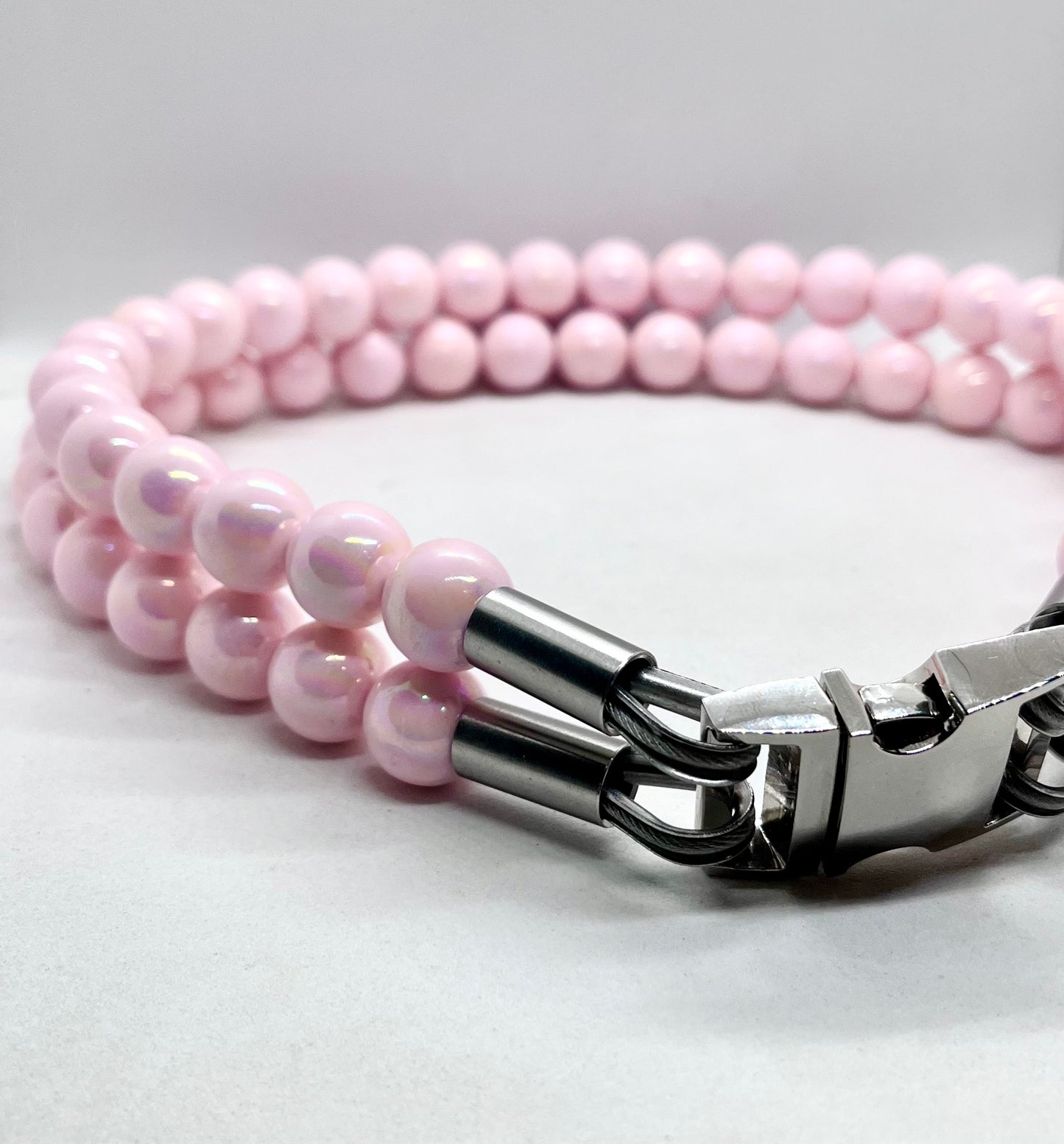 Extra AF Pink Beaded Stainless Steel Dog Collar Luxury Collection 25mm