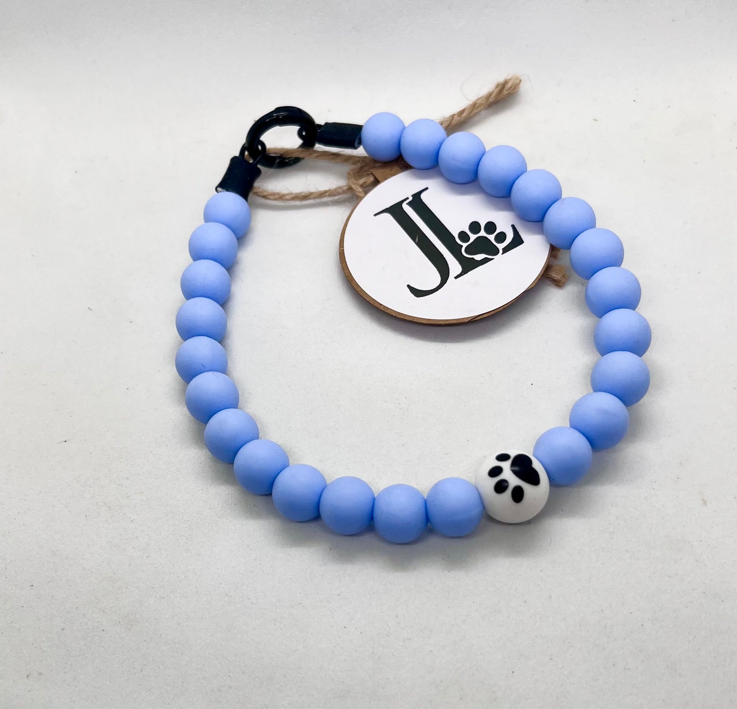 'TOE BEANS' Baby Blue Beaded Dog Collar with Paw Bead | 13 inch | Reduced to £12.60