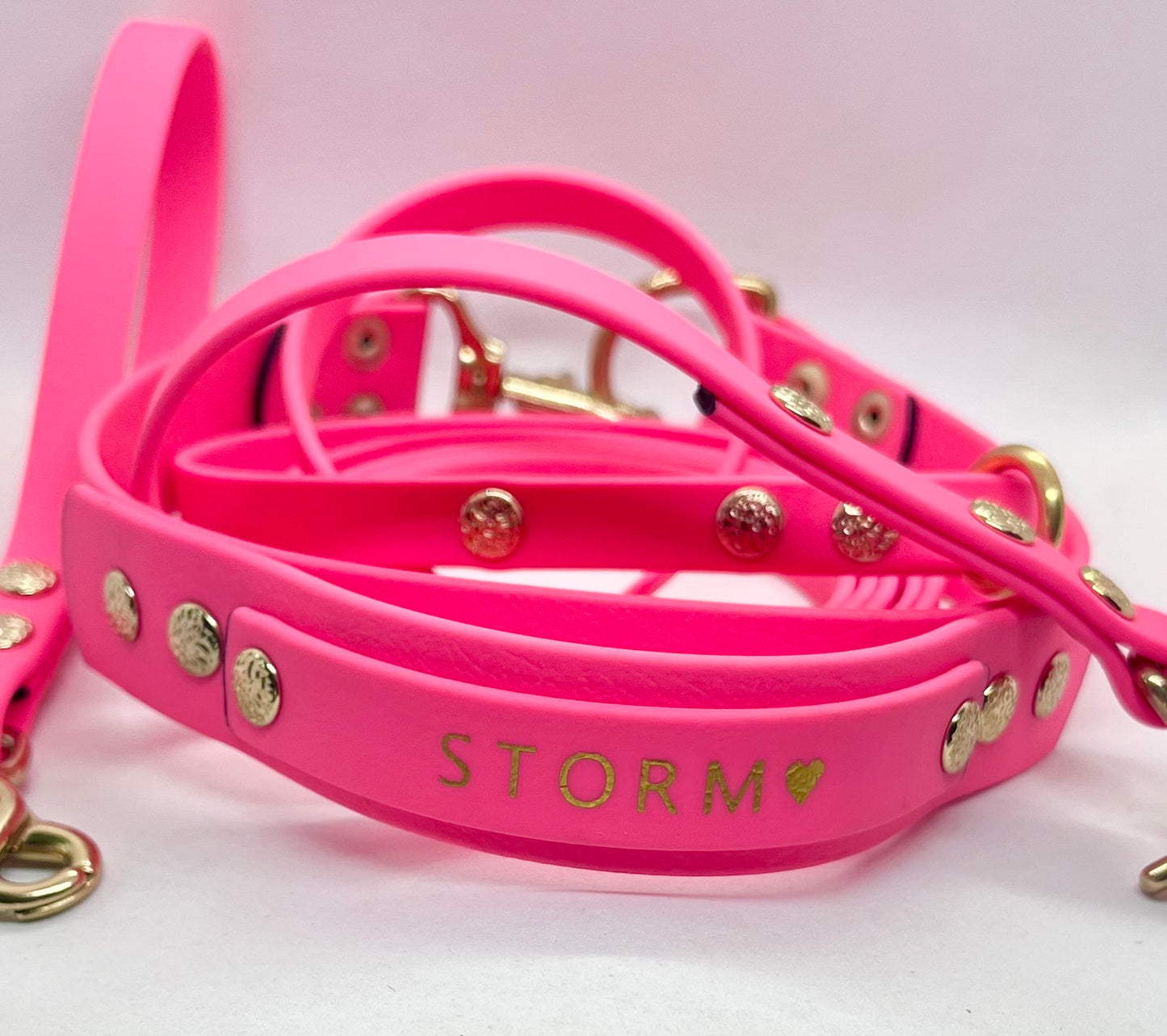 Luxe Lead Neon Pink BioThane®  Solid Brass Dog Lead with Handle
