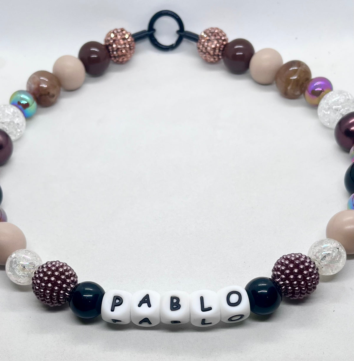 'Autumn Vibes' Brown, Beige & Black Personalised Beaded Dog Collar