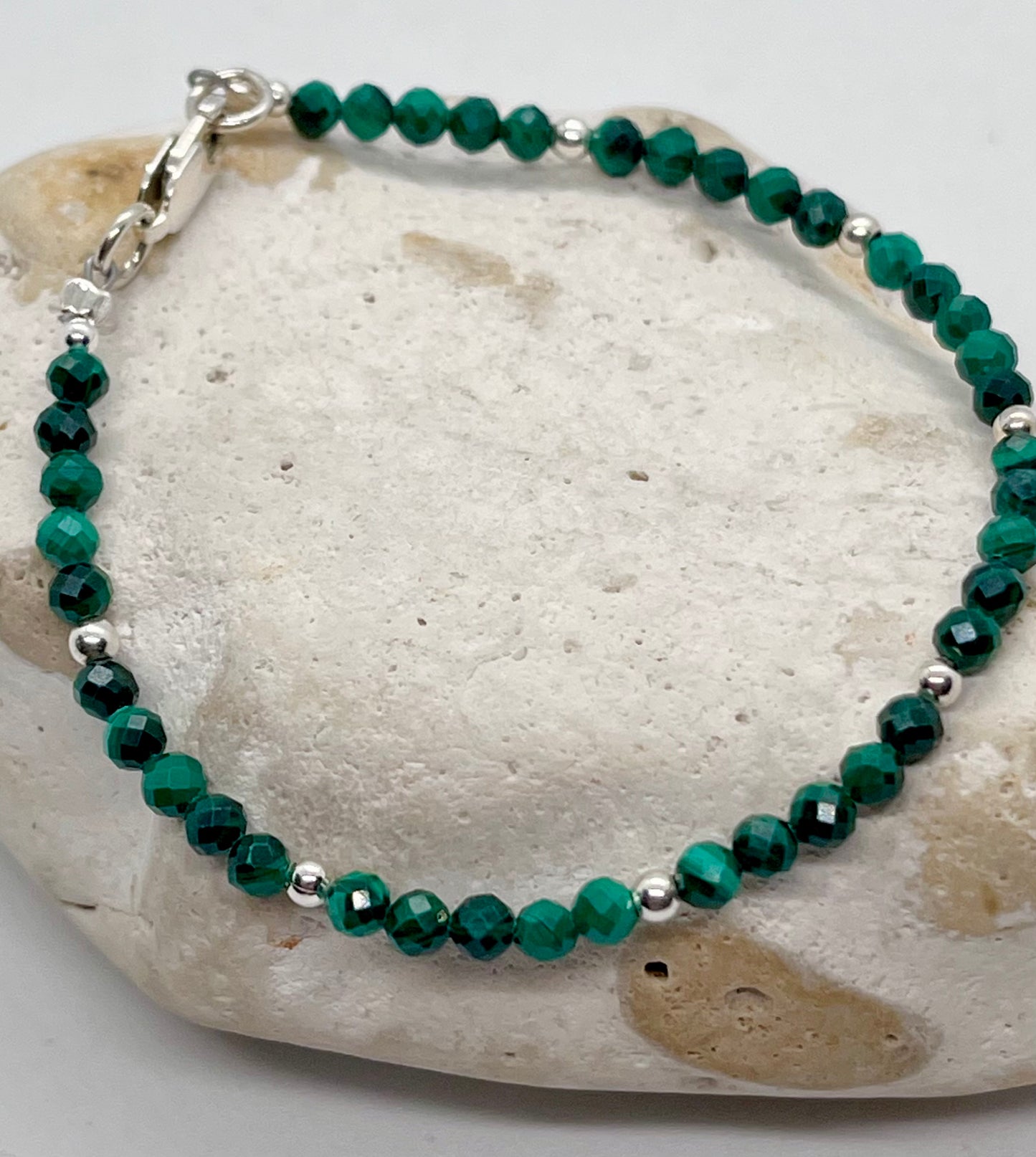 925 sterling silver alternate ball & Malachite ‘Stone of Transformation’ bracelet