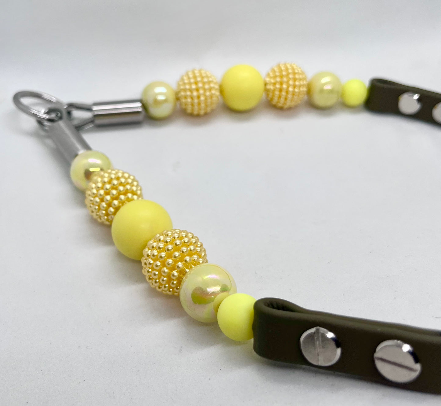 'So Chic' Yellow Beaded Dog Collar - Khaki BioThane® with Diamanté Studs