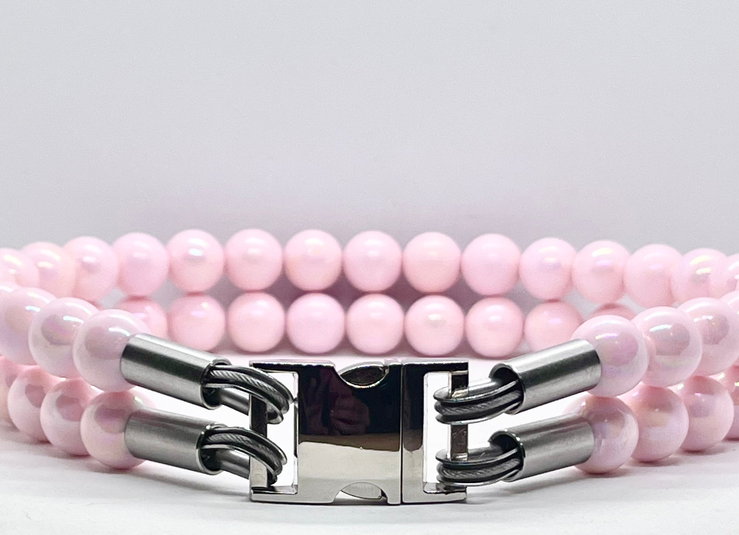 Extra AF Pink Beaded Stainless Steel Dog Collar Luxury Collection 25mm