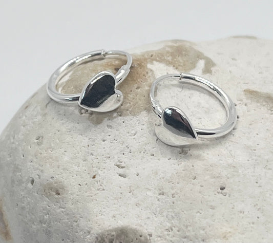 925 sterling silver heart creole huggie hoop earrings