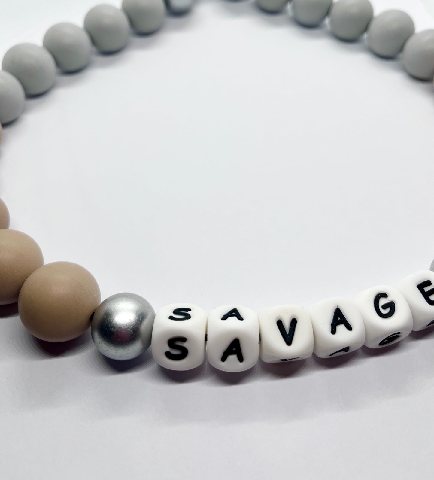 ‘Savage Shadow’ matte grey & tan beige personalised beaded bead dog collar pet necklace