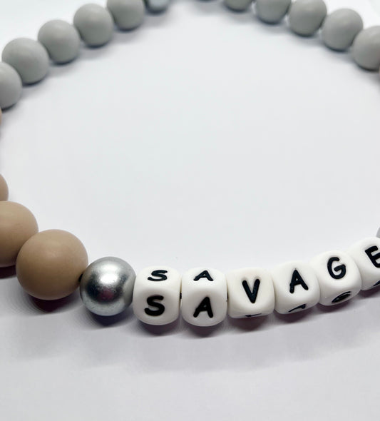 ‘Savage Shadow’ matte grey & tan beige personalised beaded bead dog collar pet necklace