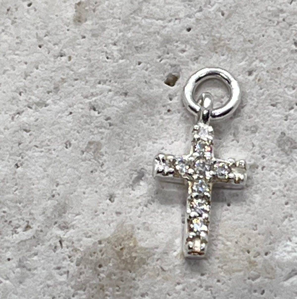 925 Sterling Silver Chain ‘Diamanté Cross’ Charm Jump Ring or Lobster Clasp