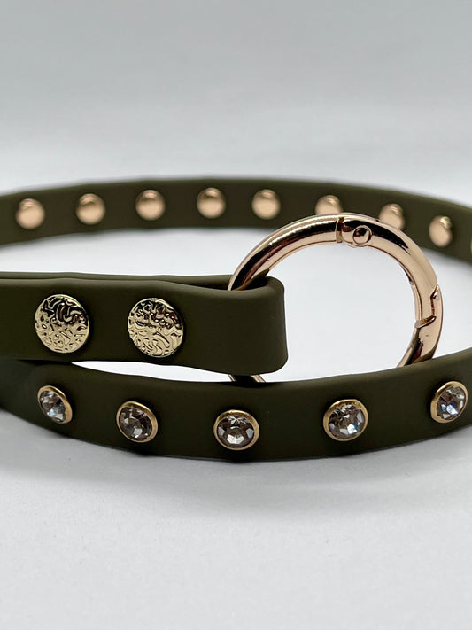 'Still Looking' diamante clear rhinestone crystal biothane studded collar