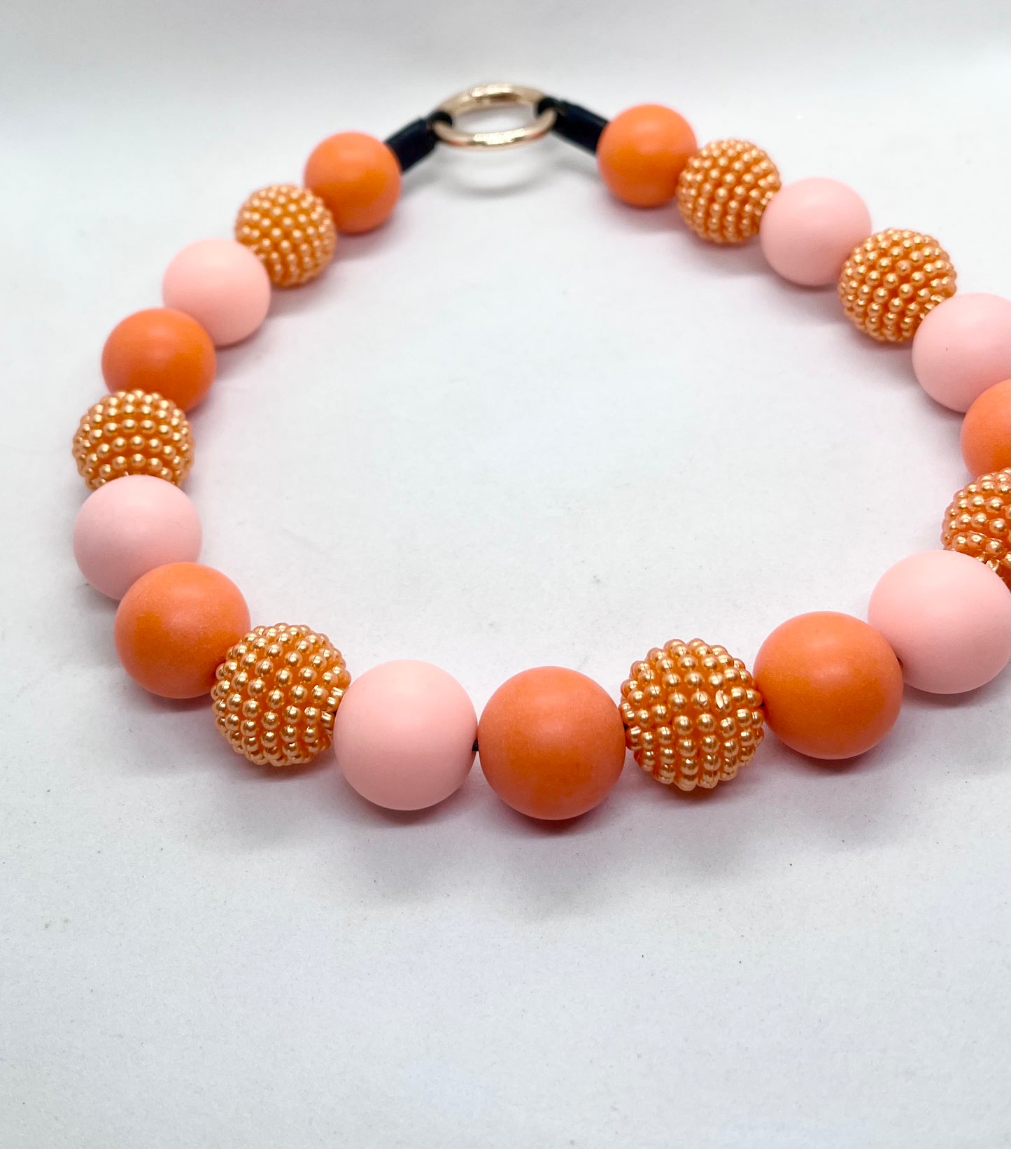 'Peachy Keen' Coral, Pink & Gold Beaded Dog Collar