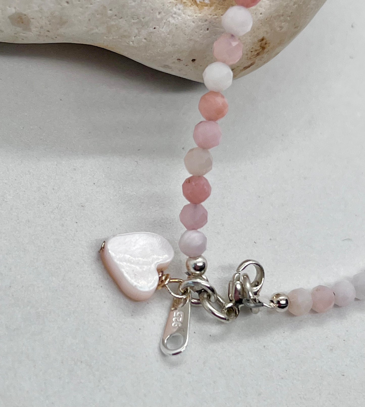 925 sterling silver 'Pretty Pink’ genuine faceted Pink Opal bead anklet