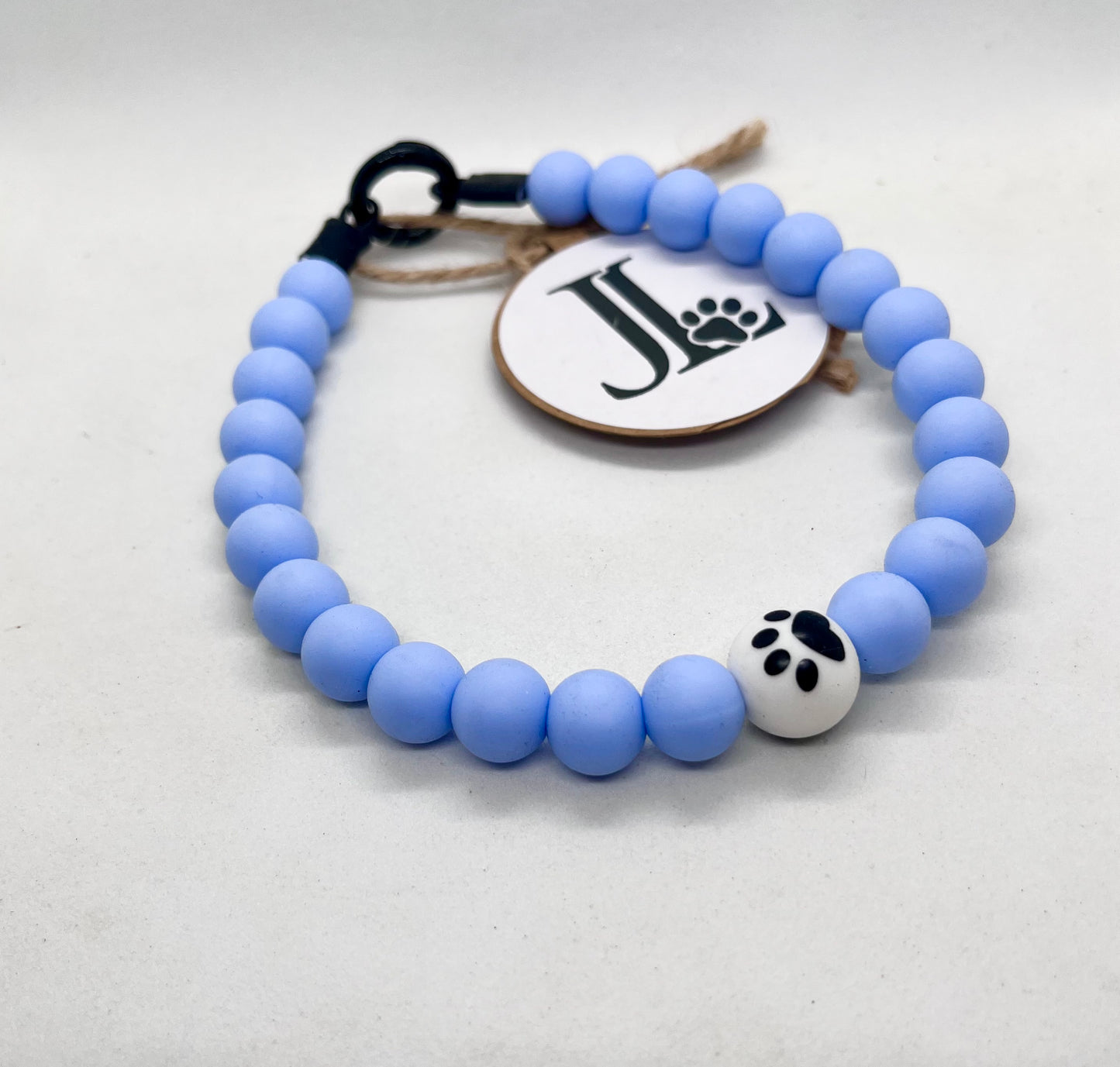 'TOE BEANS' Baby Blue Beaded Dog Collar with Paw Bead | 13 inch | Reduced to £12.60