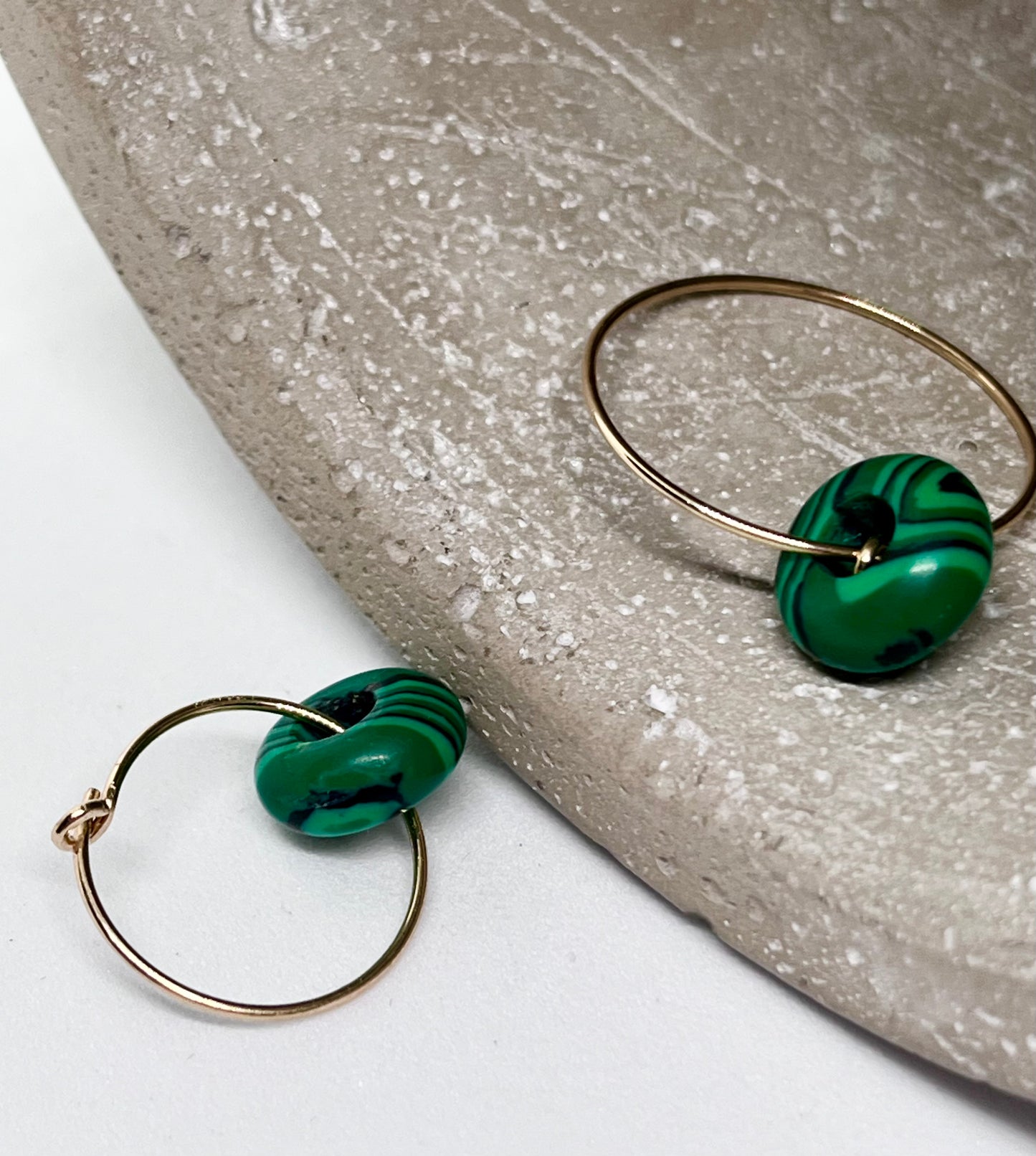 'Malachite Zen' 14k Gold Malachite Donut Plain Fine Wire Ear Hoop Earrings