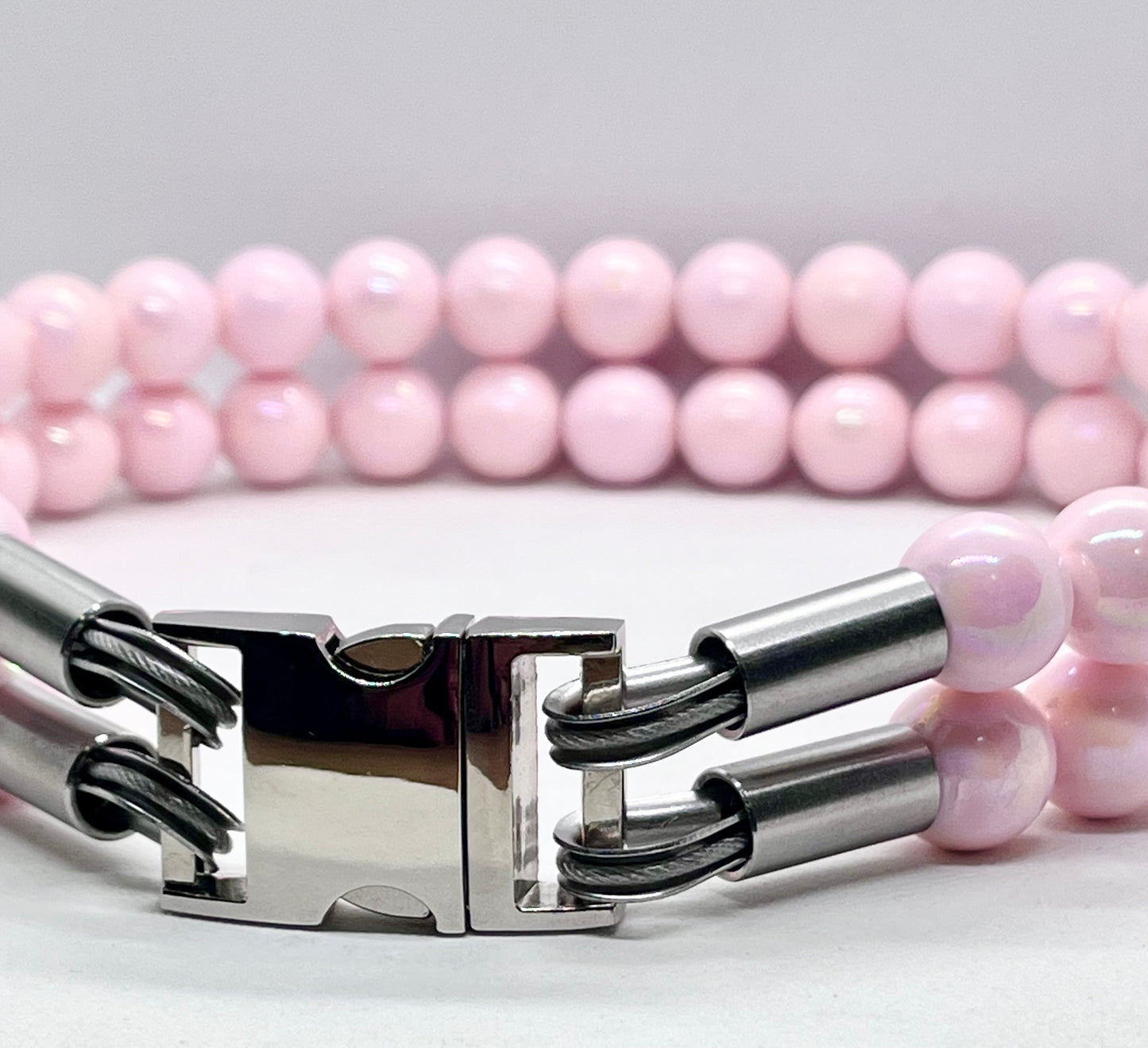 Extra AF Pink Beaded Stainless Steel Dog Collar Luxury Collection 25mm