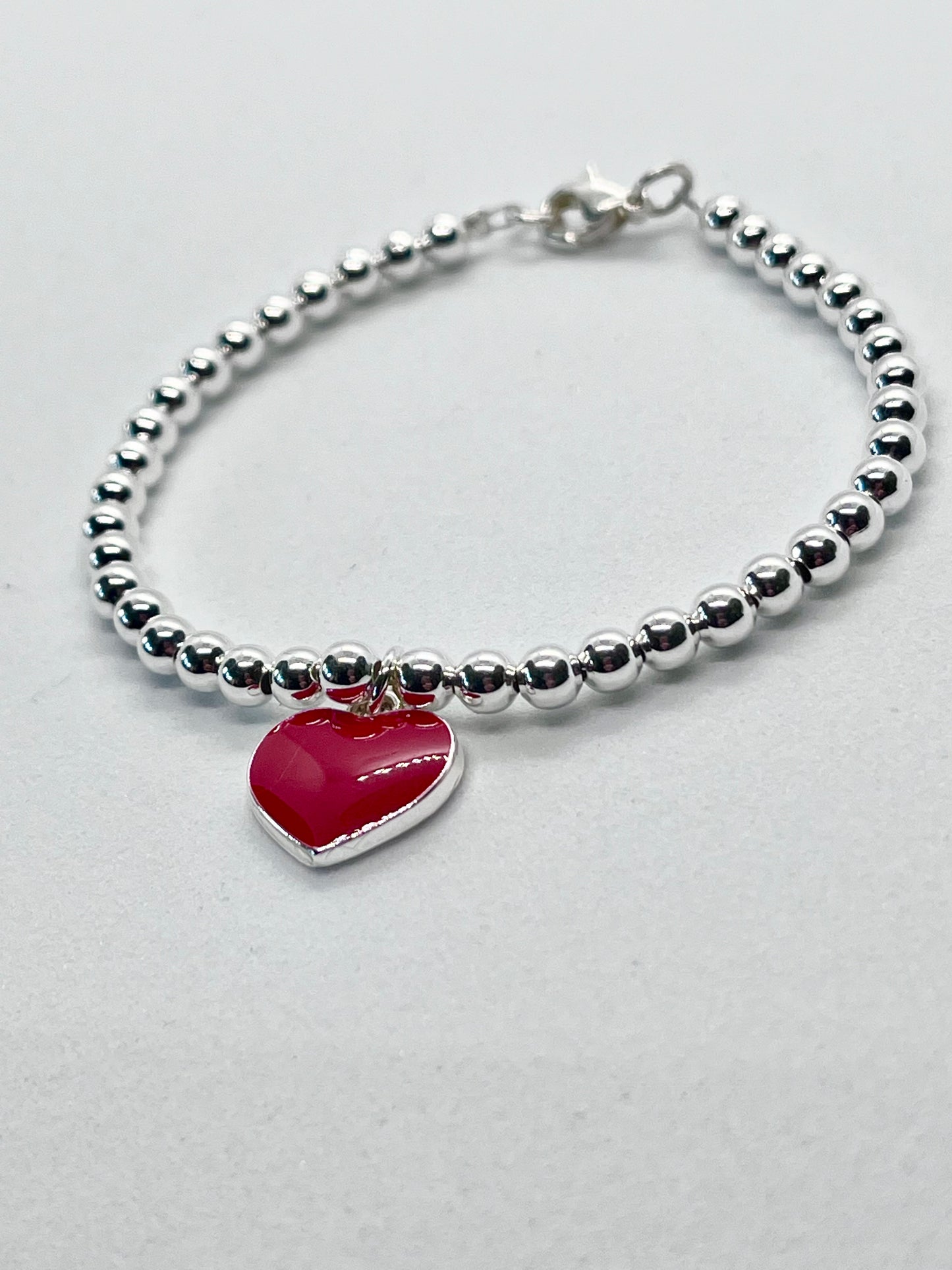 SALE… 925 sterling silver plated enamel red heart bracelet
