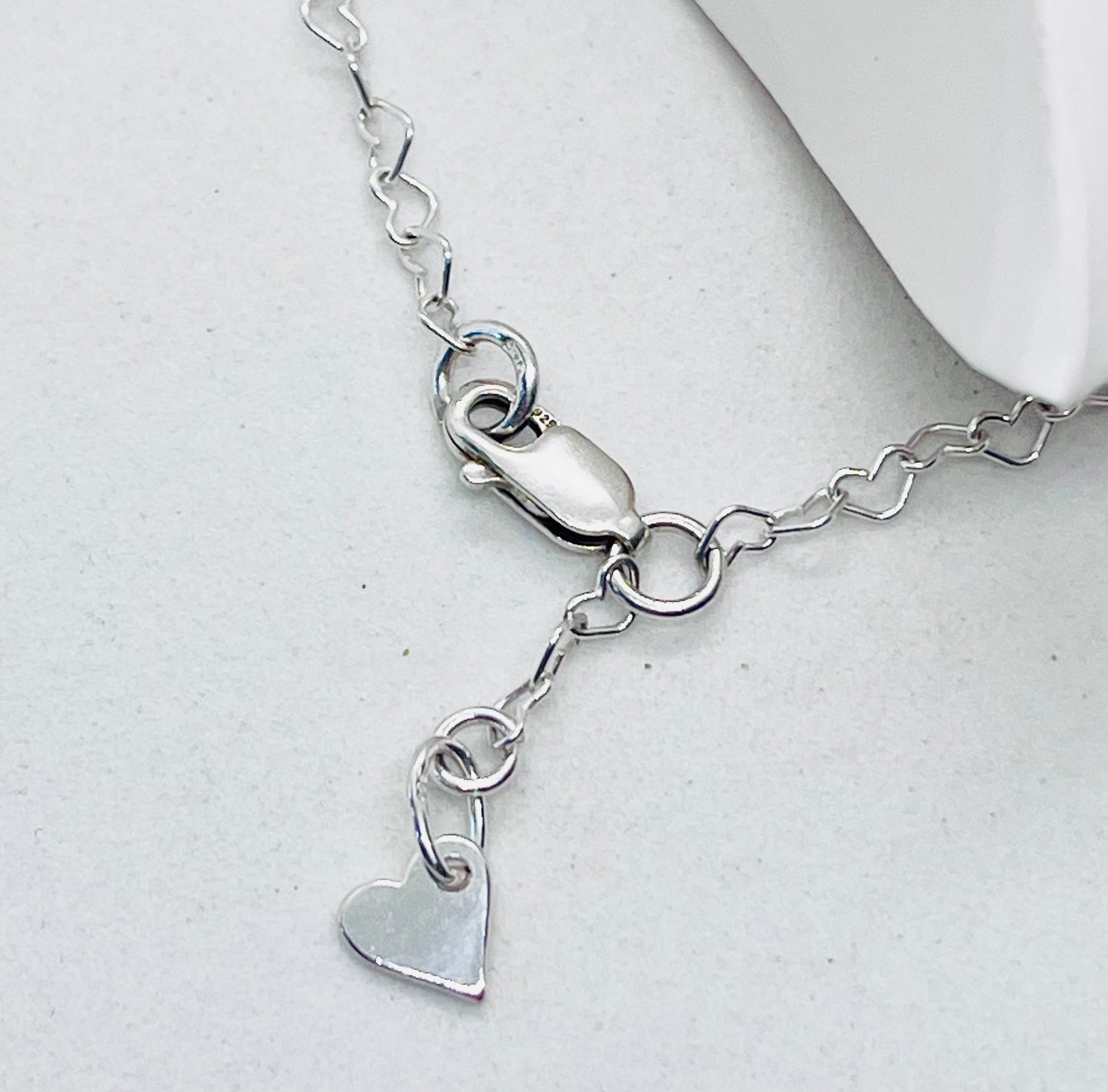'Heart Links' Heart Chain Anklet & Heart Charm 925 Sterling Silver