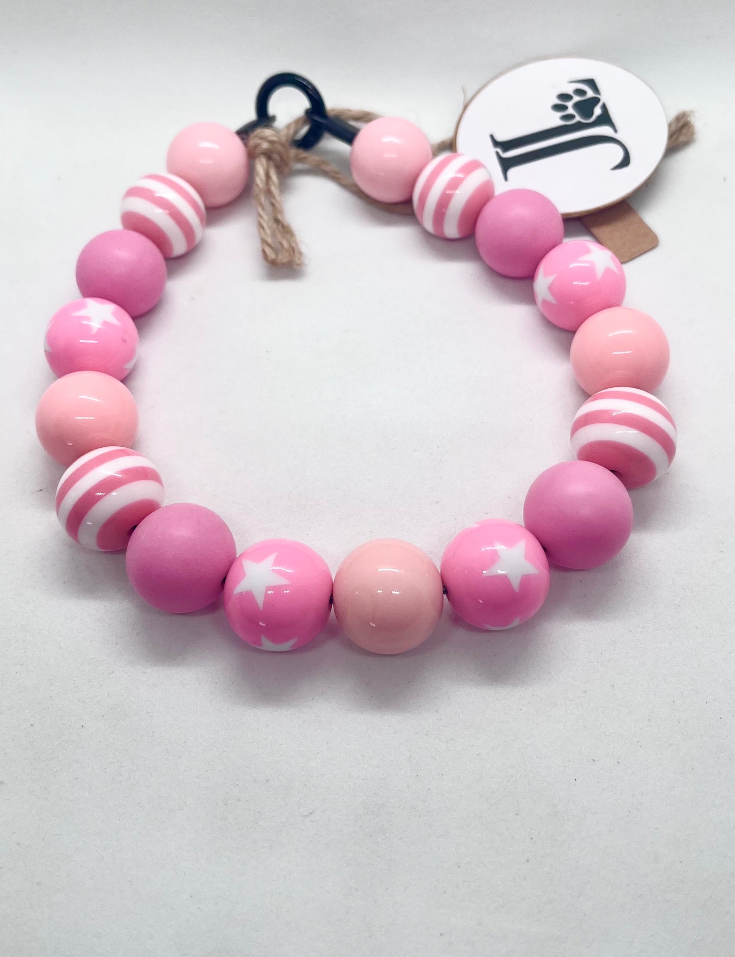 'Pattern Riot' Pink Beaded Dog Collar - Spots & Stripes | 14 inch | Reduced to £13.80