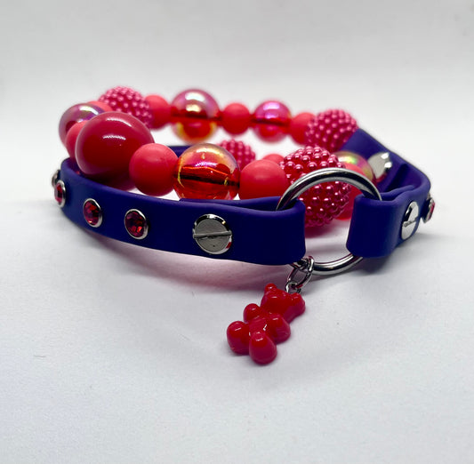 ‘Berry Bold’ Red Beaded Dog Collar - Purple BioThane® with Diamanté Studs