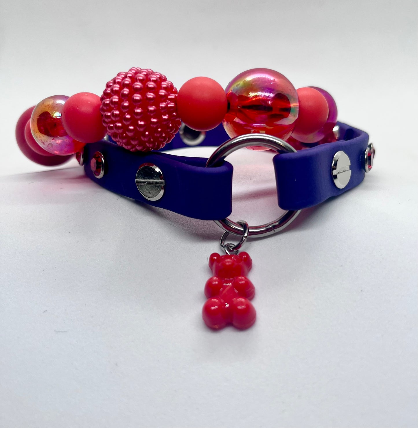 ‘Berry Bold’ Red Beaded Dog Collar - Purple BioThane® with Diamanté Studs