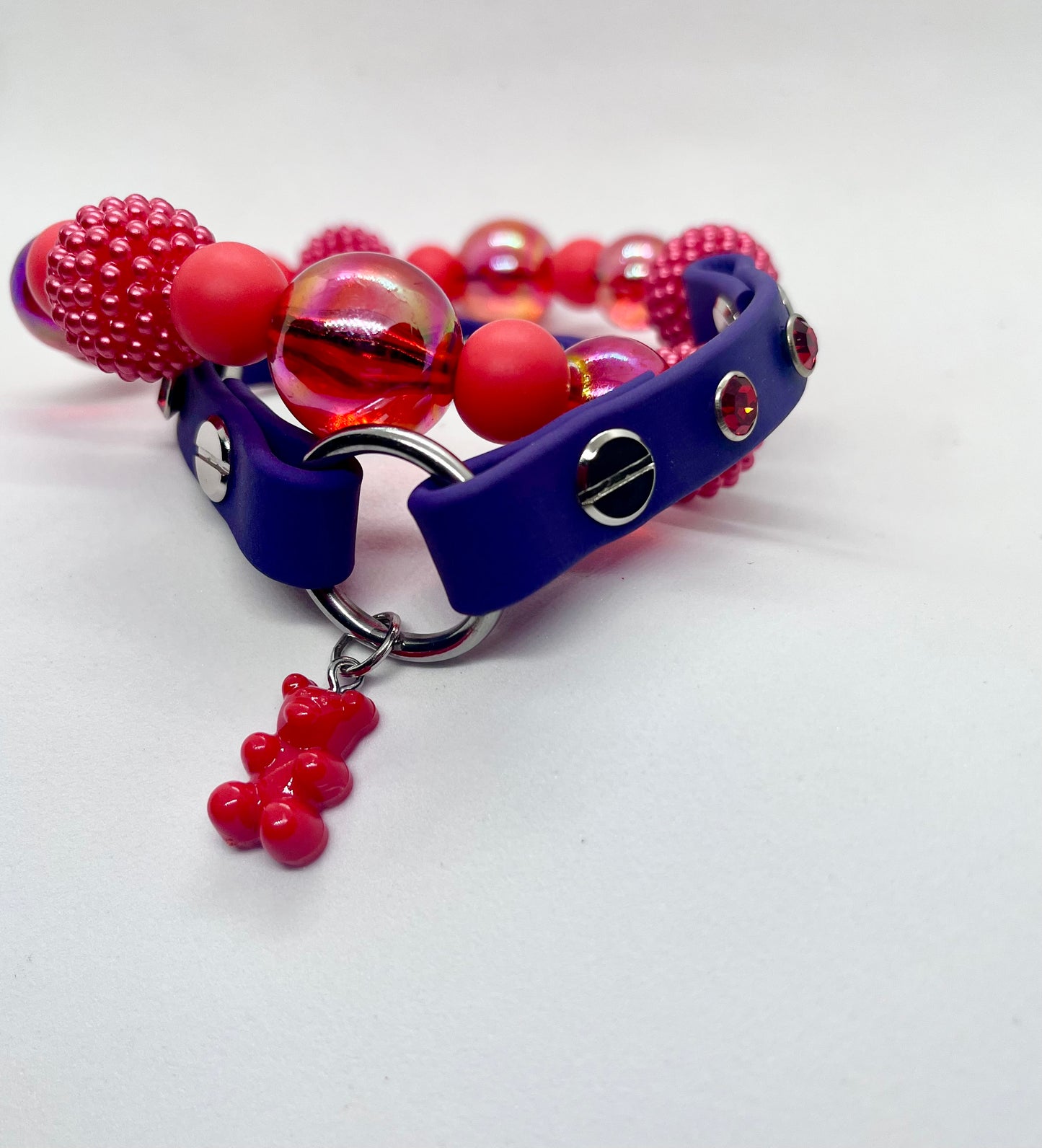 ‘Berry Bold’ Red Beaded Dog Collar - Purple BioThane® with Diamanté Studs