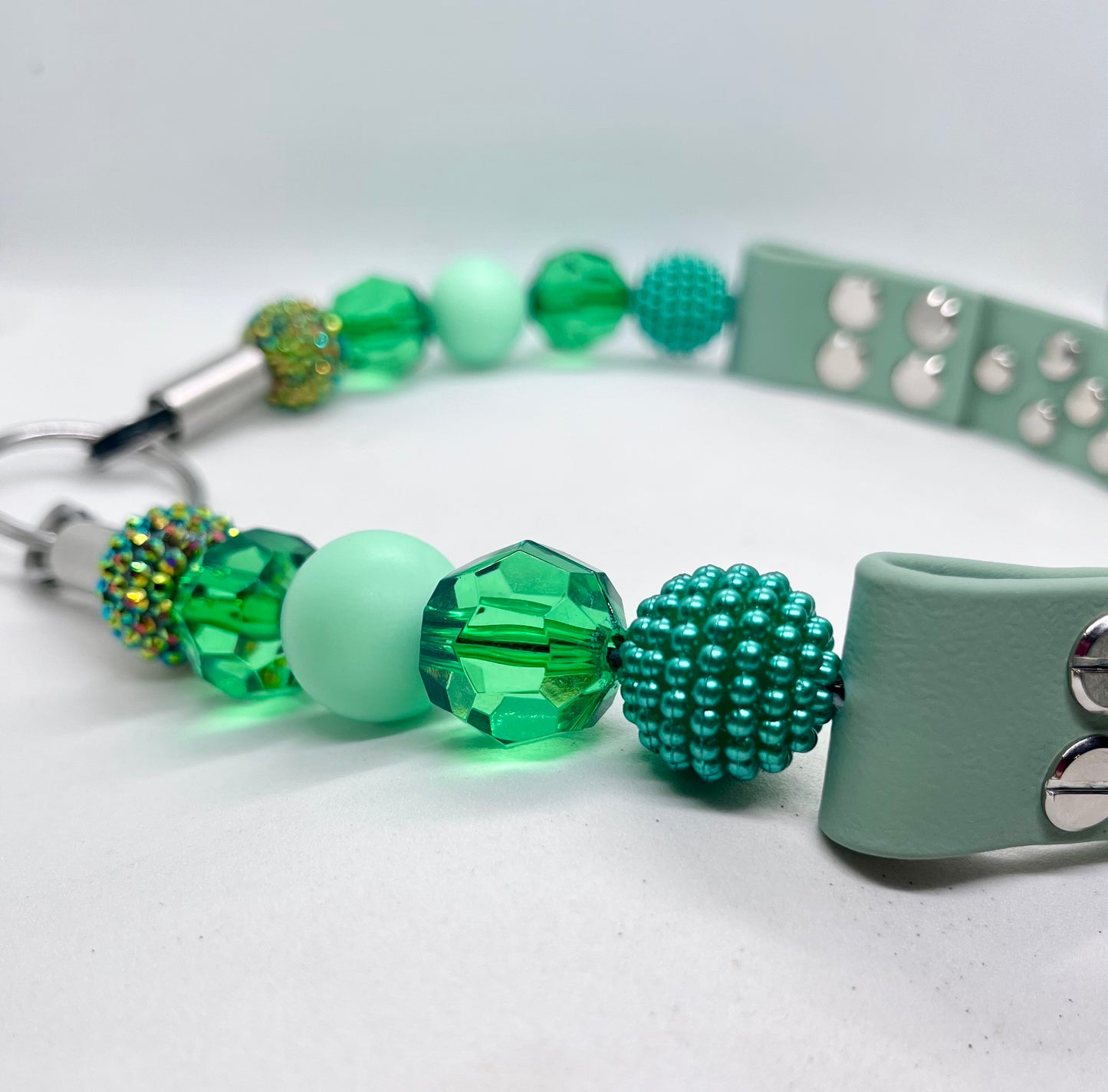 'Luxe Vibe' Sage Green Beaded BioThane® Diamante Dog Collar