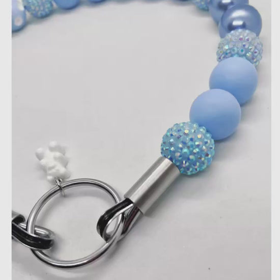 Luxe Edit Baby Blue Sparkly Beaded Dog Collar in motion - JOOLS LONDON Luxury Pet Necklace